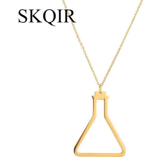 SKQIR Cute Triangle Shape Geometric Rose Gold Color Flask Necklaces for Women Medical Container Collier Femme Collares Necklace