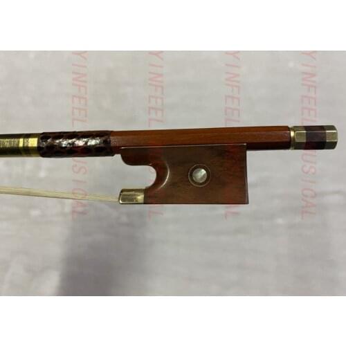 Free Shipping 4/4 Pernambuco Violin Bow Round Stick Natural Horsehair Snakewood Frog Violin Parts Accessories
