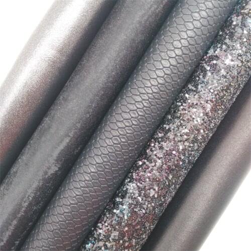 BLACK Glitter Fabirc, Weaving Faux Leather Fabric, Synthetic Leather Fabric Sheets For Bow A4 8"x11"Twinkling Ming XM465