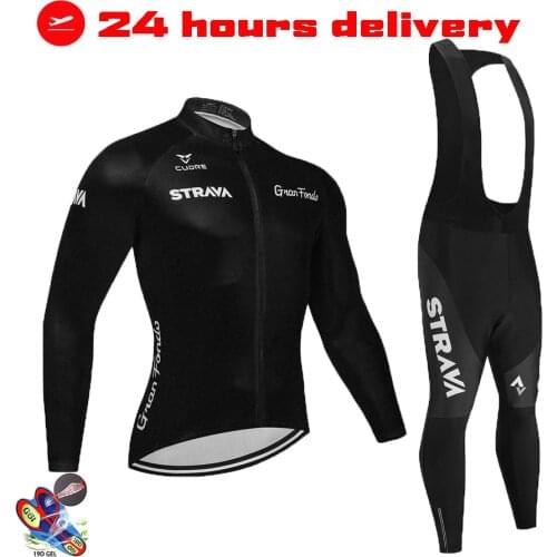 2021 STRAVA Men Cycling Jersey Set Autumn Long Sleeve Jersey Kit Racing Bike Pant Suit MTB Uniform Bicycle Clothes Ropa Ciclismo
