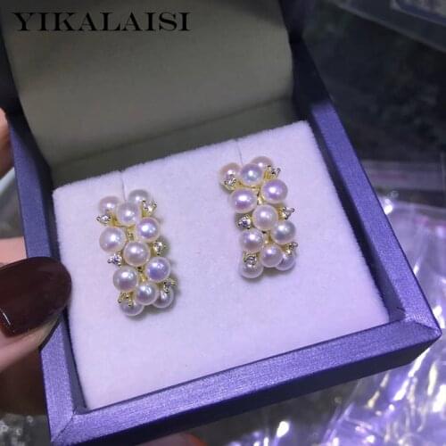 YIKALAISI 925 Sterling Silver Jewelry Pearl Earrings 2020 Fine Natural Pearl jewelry 4-5mm stud Earrings For Women wholesale