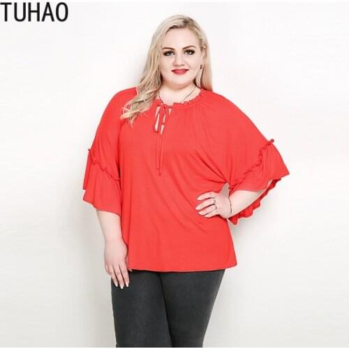 TUHAO Summer Womens Blouse Plus Size 7XL 6XL 5XL Sexy Ruffles Sleeve Tops Blouse Blusas Feminina Shirt for Office Lady RL