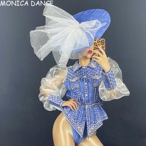 Women Sexy Stage Women Clothing Crystal Shirt Pant Cap Set Bar Dancer Show Outfit Prom Singer Dance Outfit Costume