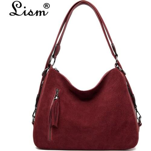 Womens PU stitching suede leather shoulder bag female casual nubuck casual handbag Hobo Messenger bag handbag