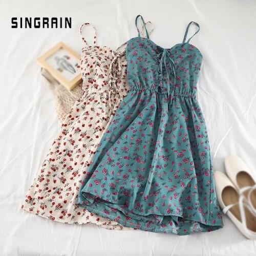 SINGRAIN Beach Women Floral Playsuits Bohemian Short Wide Leg Pants Rompers Holiday Summer Sleeveless Print Chiffon Jumpsuits