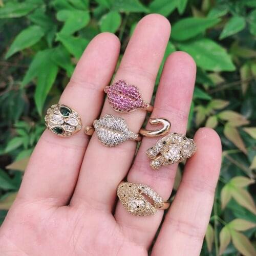 2021 New CZ Cute Animal Rings For Women Lip Hot Snake Leopard Animal CZ Open Adjust Size Animals Ring Jewellery Party Gift