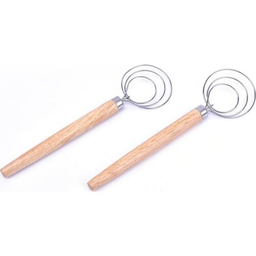 1PCS Stainless Steel Coil Egg Beater Wooden Handle Agitator Dough Whisk Gadget