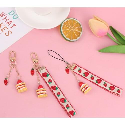 1pcs New Japanese Short Cute Strawberry Cake Decor Mobile Phone Straps Hang Rope Lanyards Pendants Girl Bag Pendant Jewelry