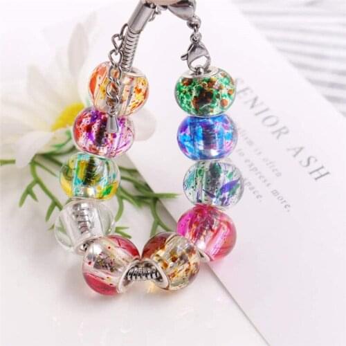 10Pcs Mixed Color Glass Flower Big Hole Round Loose Beads Fit Pandora Charms Bracelet Bangle Snake Chain for DIY Jewelry Making