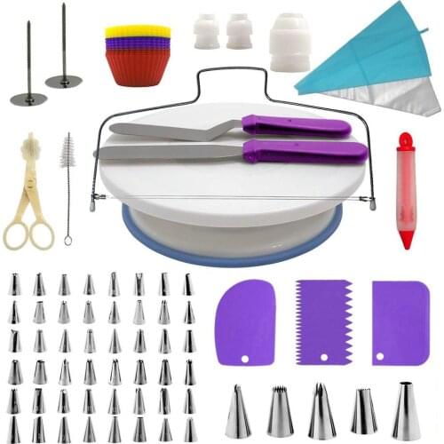 106 pcs Fashion Cake Turntable Set, Cake Decorating Kit Pastry Tube Fondant Tool Kitchen Dessert Baking Pastry Supplies