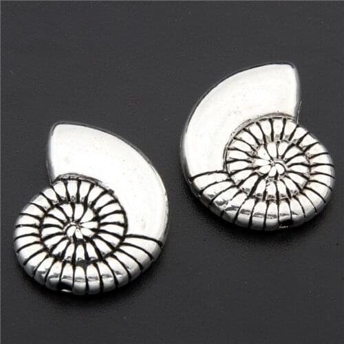 2pcs Silver Color Zinc Alloy Conch Charms spacer beads Pendants For Jewelry Making DIY Handmade Craft A2728