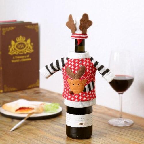 3pcs/lot New Christmas Decorations Bottle Hat Cute Elk Shape Wine Bottle Cover Christmas Sweater Wine Bottle Bag