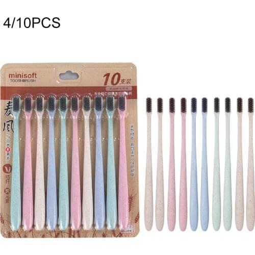 10pcs/4pcs Bamboo Charcoal Adult Family Special Wheat Toothbrush Eco Friendly Brushes Oral Cleaning Care Tools