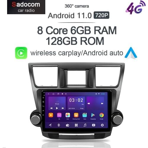 360 wireless Carplay 9" IPS Android 10.0 6GB+128GB Car DVD Player GPS WIFI Bluetooth 5.0 Radio For Toyota Highlander 2007-2014