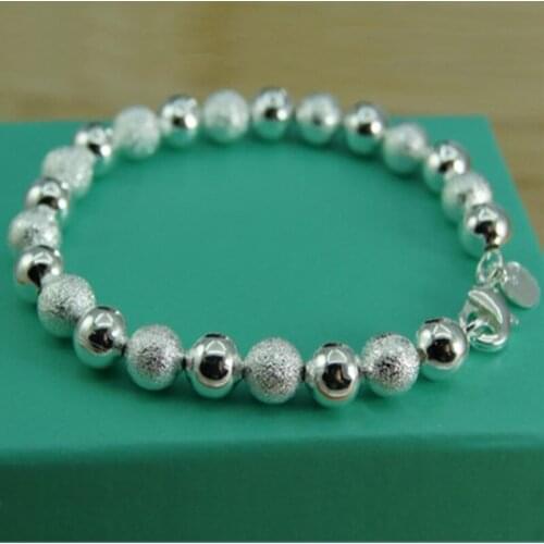 New Fashion 925 Silver Bracelets For Women 8MM Smooth Matte Bead Bracelet High Quality Charm Jewelry Gift
