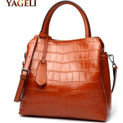 YAGELI brand cow leather alligator womens handbag genuine leather lady tote bags luxury handbags women crossbody bags designer