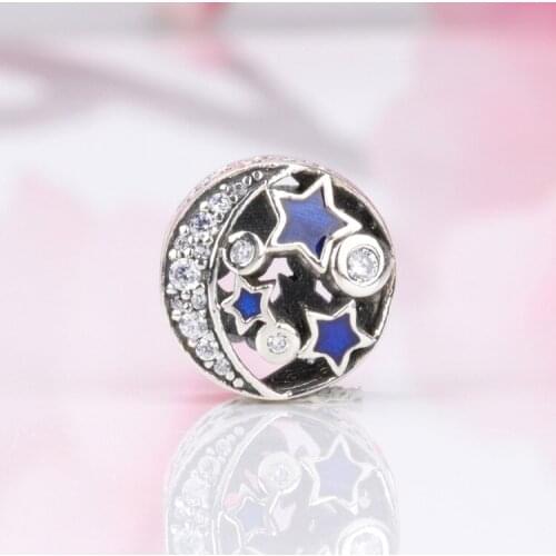 DoDoFly Authentic 925 Silver Nostalgic night sky stars moon Beads Fit Original charms Bracelet Necklace Pendant