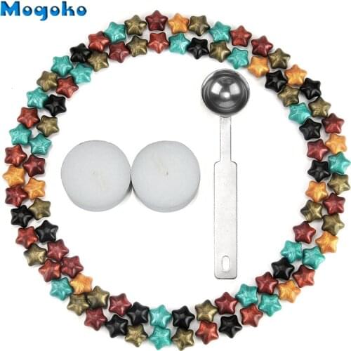 Mogoko New 6 Colors Wax Beads(120 pcs),Star Shape Bottled Sealing Wax Beads with Melting Spoon & White Candle for Wax Seal Stamp