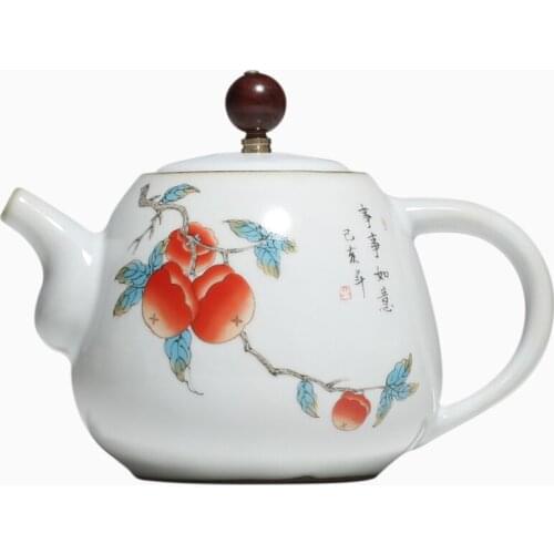 Chinese Style Afternoon Tea Persimmon Teapot Ceramic Retro Household Kung Fu Tea Set Teapot Water Carafe Glass Pitcher