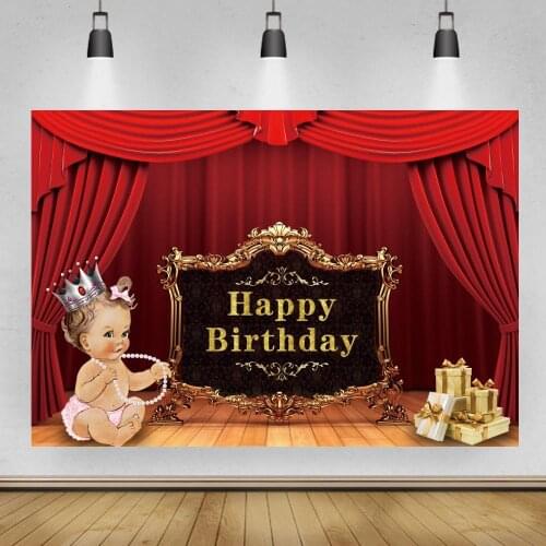Burgundy Red Curtain Princess Baby Shower Photography Background Happy Birthday Crown Gifts Cake Table Decor Photo Background