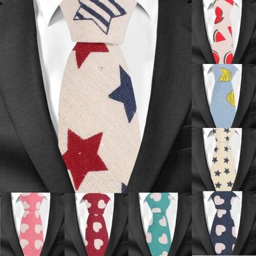 Fashion Men Tie Cotton Linen Neckties For Men Casual Print Skinny Ties For Wedding Party Groom Neck Ties Cravat Slim Necktie