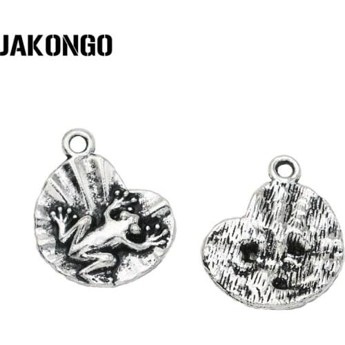 JAKONGO Antique Silver Plated Frog Charm Pendants for Jewelry Accessories Making Bracelet DIY 21x16mm