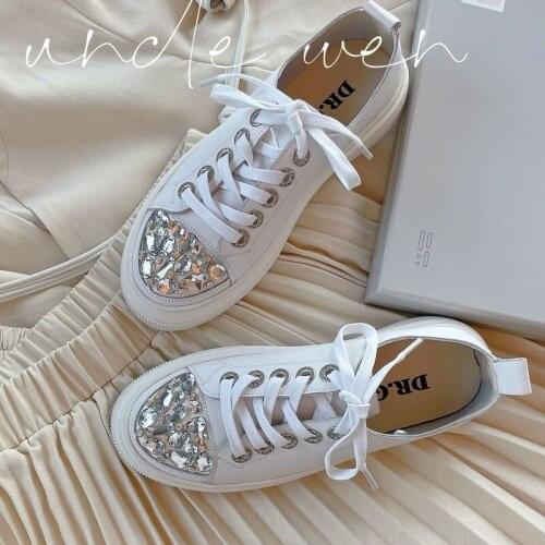 HOUZHOU Womens Flat Shoes PU White Sneakers 2021 Fashion Autumn Rhinestone Luxury Tennis Female Casual