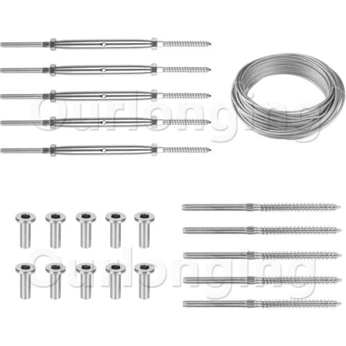 Cable Railing Hardware Kits 316 Stainless Steel Screw Swage Turnbuckle Tensioner For Wood Stair Post Balusters Deck Railing