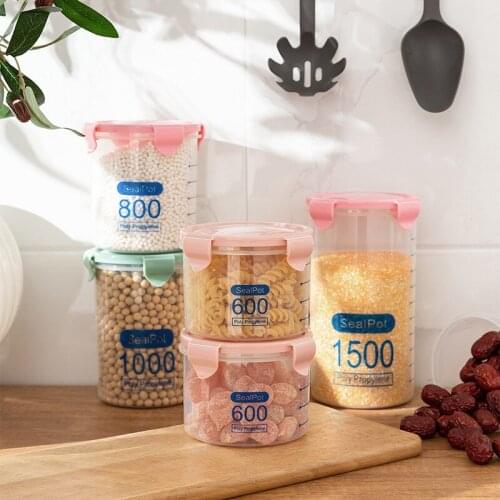 Grain Storage Box Transparent Plastic Kitchen Food Container Sealed Storage Tank with Scale Noodles Miscellaneous Grain Cans