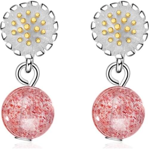 Trendy Pink Crystal Flower 925 Sterling Silver Female Tassel Stud Earrings Original Jewelry For Women Wholesale No Fade Cheap