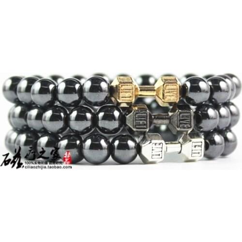Fashion high quality alloy barbell dumbbell bracelet non-mangetic hematite 8mm round bead bracelet HB1052