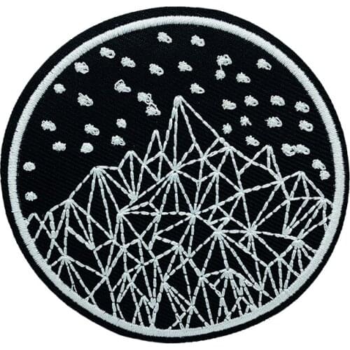 Snow mountain night embroidery patch DIY Iron on Clothes Cropped Badges Applique for Jacket Jeans Decoration Apparel Garment