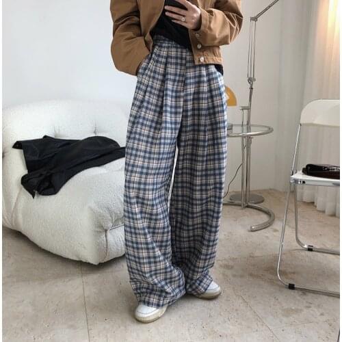 Woman new model cotton-wool classic plaid trousers