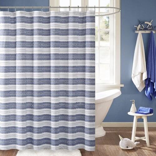 New Navy Blue Stripes Printing Fabric Waterproof Mildew Polyester Bathroom Shower Curtain Bath Curtains for Bathroom Home Decor