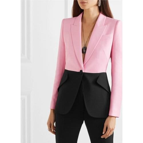 Fashion Blazer spring New temperament casual single button slim black powder contrast color stitching small suit jacket women