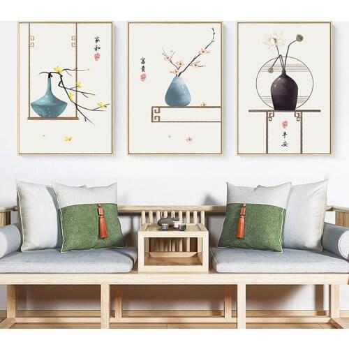 Traditional Chinese style Poster Flower Vase Wall Art Canvas Painting Minimalist Print Wall Pictures for Living Room Home Decor