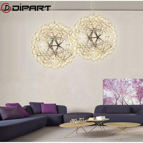 Modern Nordic Circle Firework LED Pendant Lights Chandeliers Lighting Stainless Steel Spark Ball Hanging Lamp For Hotel Hall
