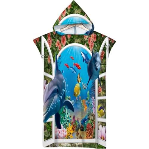 Adult Sea World Microfiber Bath Towel With Hooded Outdoor Quick Drying Keep Warm Swimming Surf Beach Poncho Towels Bathrobe
