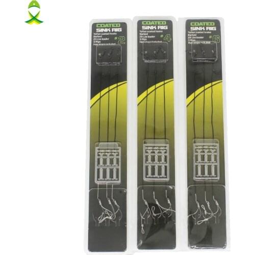 JSM 9pcs 3packs Carp coated sink rig barbed 25LB leader include hair stops carp fishingrigs lead bait hook size 2# 4# 6