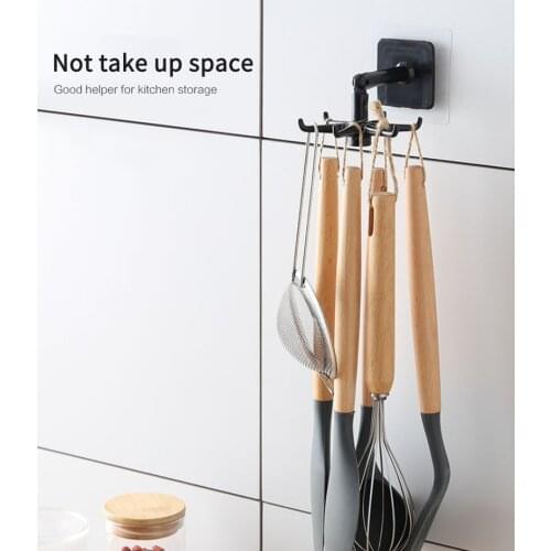 360 Degrees Rotated Kitchen Hooks Self Adhesive 6 Hooks Home Wall Door Hook Handbag Clothes Ties Bag Hanger Hanging Rack