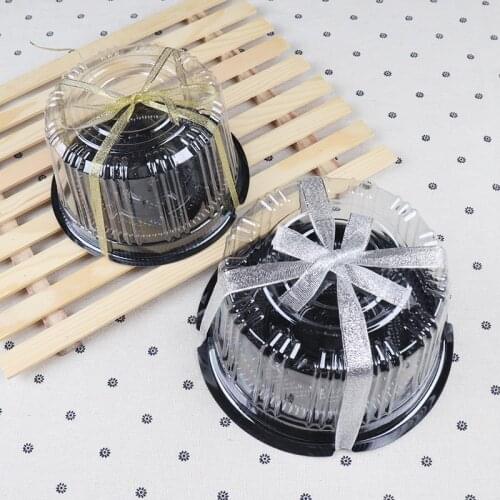 50pcs Net red baking package 4inch 6inch cake box wedding birthday party favor transparent roud plastic gift boxes with ribbon