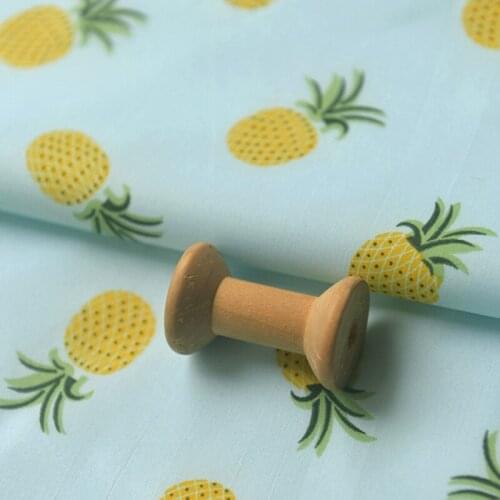 High quality chemical fiber tissu Mint blue yellow pineapple sewing Fresh rural dress, curtain and cheongsam fabric