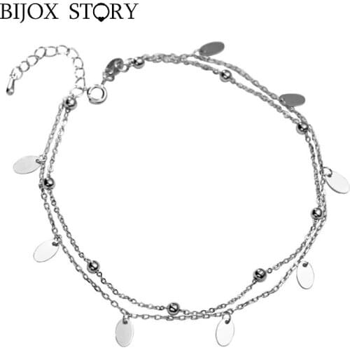 BIJOX STORY Trendy 925 Sterling Silver Double-layer Sequin Anklet Fine Jewelry for Women Wedding Engagement Party Gift Wholesale