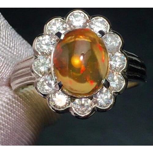 Opal Ring Fine Jewelry Pt900 Platinum Jewelry Mexico Origin Natural Fire Opal 1.95ct Gemstones Female Rings for Women Fine Ring