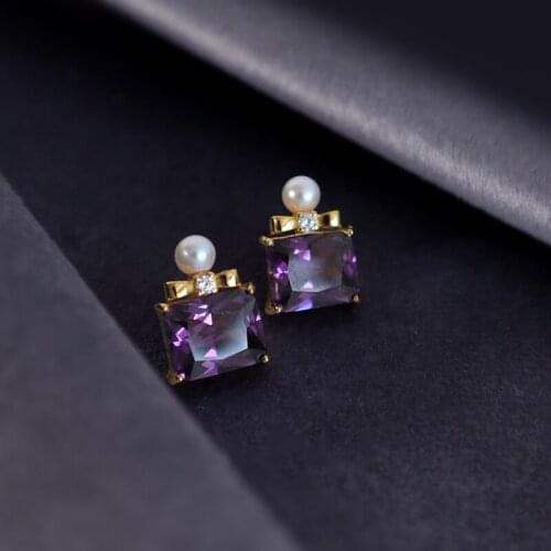 Morivovog 925 Sterling Silver Amethyst Stud Earrings for Women Pearl Zircon Luxury Perfume Bottle Earrings 2021 Designer Jewelry