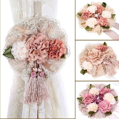 1 Pack Curtain Tieback with Delicate Tassels Curtain Holdbacks with Fake Flower Fabric Curtain Strap Home Window Decoration