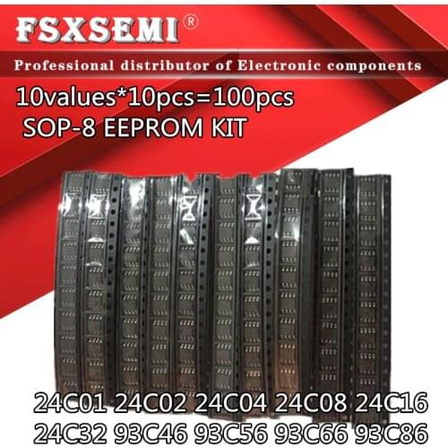 10values*10pcs=100pcs 24C01 24C02 24C04 24C08 24C16 24C32 93C46 93C56 93C66 93C86 IC SOP-8 EEPROM KIT