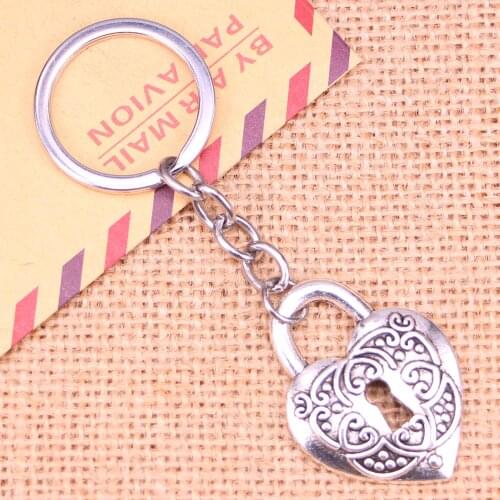 20pcs New Fashion Keychain 32*22 mm heart lock Pendants DIY Men Jewelry Car Key Chain Ring Holder Souvenir For Gift
