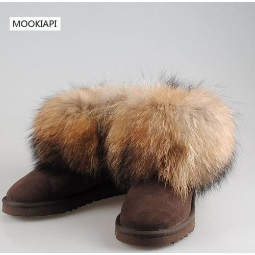2019 Free shipping! Brand genuine leather and Fox Wool winter warm snow boots women shoes,8 colors