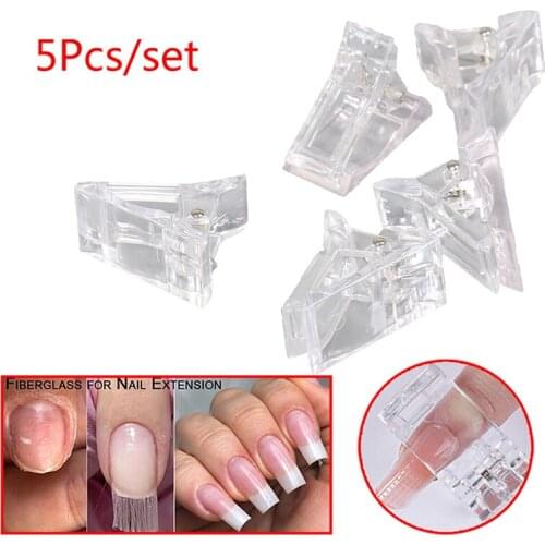 5Pcs/lot Plastic Transparent Gel Quick Building Nail Tips Clips Fingernail Extension UV LED Builder Clamps Nail Art Tool